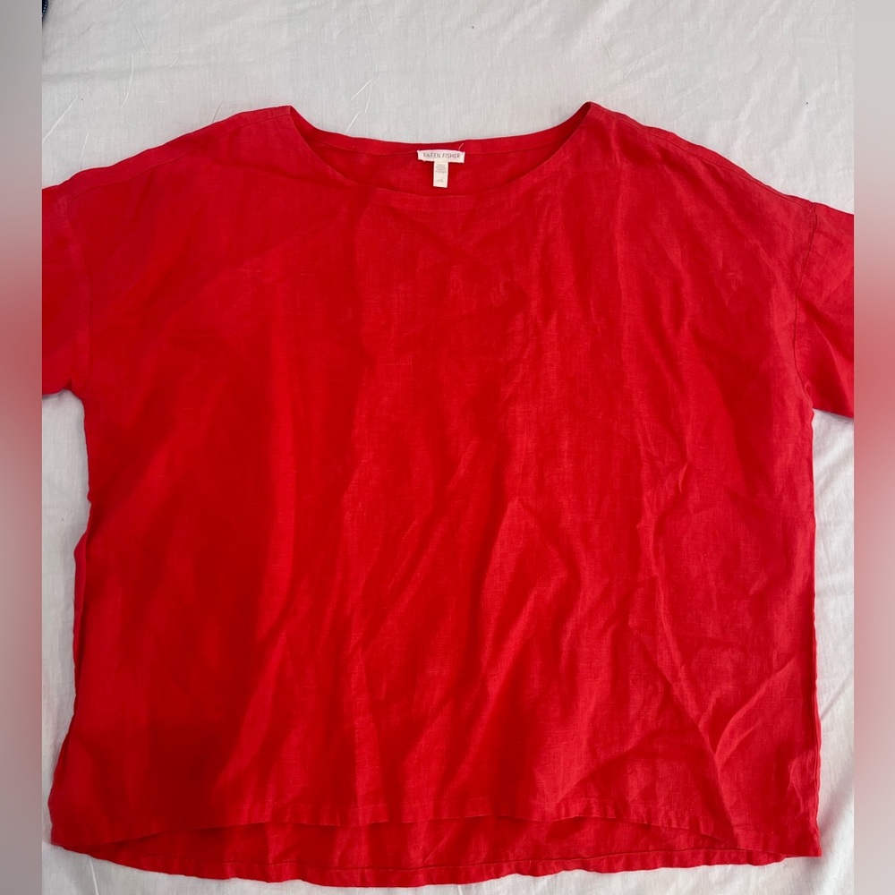 EILEEN FISHER Organic Linen Jersey Crew Neck Tee, Size L